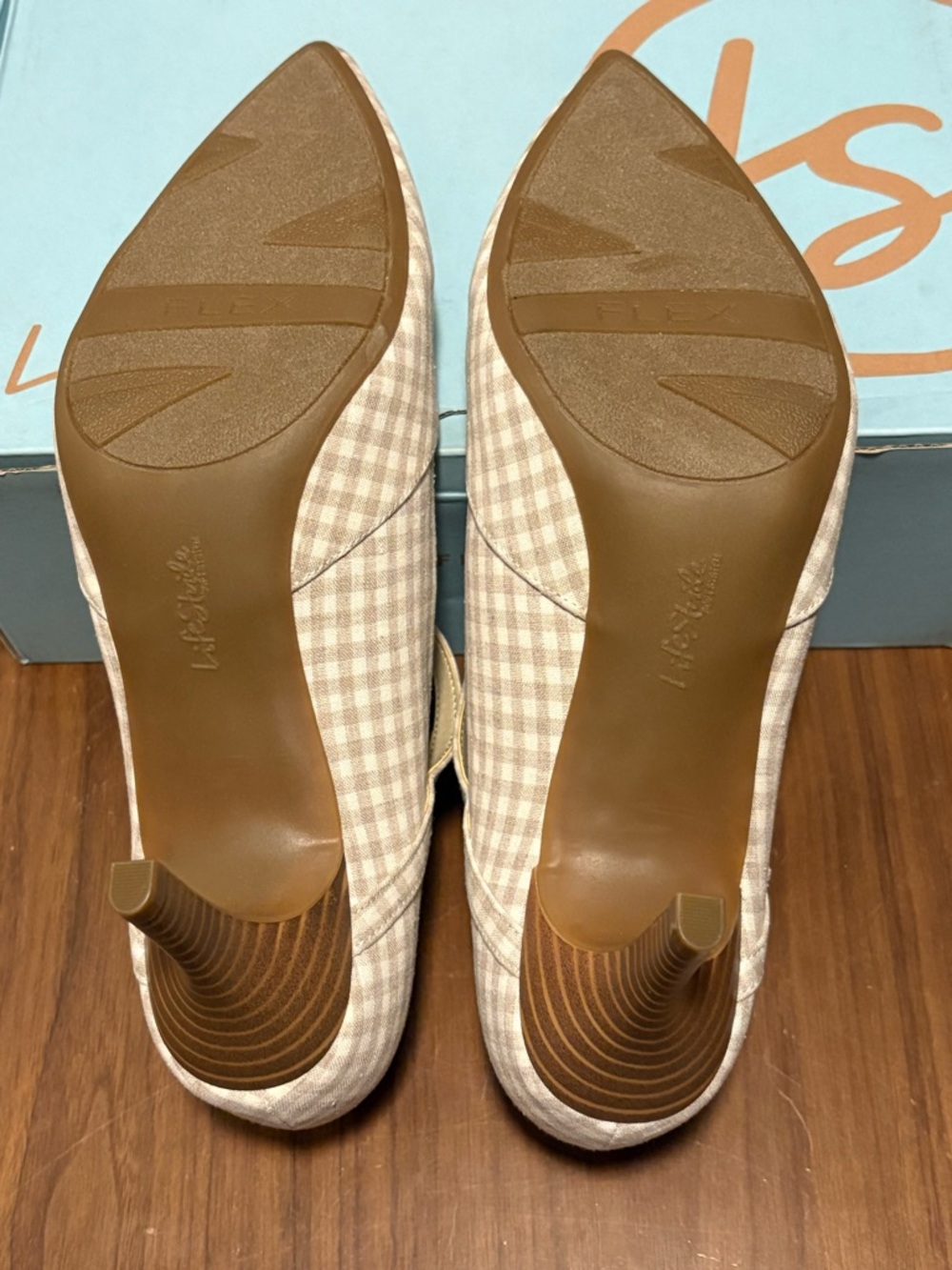 Life Stride Beige Gingham Mary Jane Heels - Picture 8 of 9